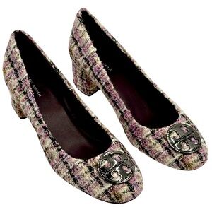 Tory Burch Chelsea 50MM Britney Tweed Block Heel Pumps Size 10